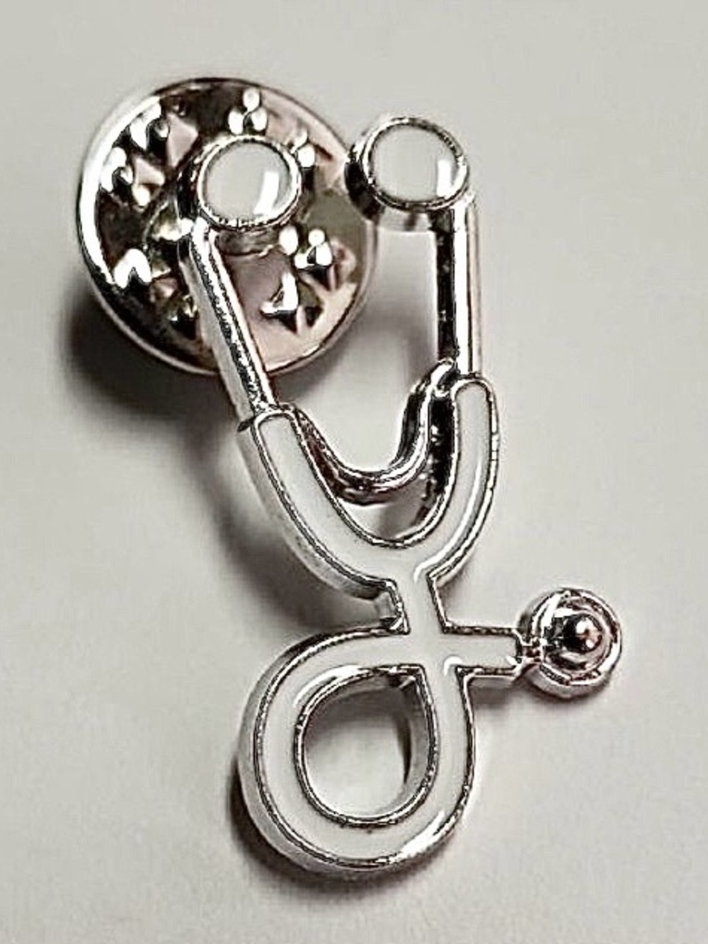 STETHOSCOPE | Medical Professionals Lapel Pin Brooch | Silver Toned and White - Picture 4 of 7